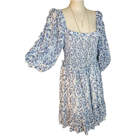 Super Natural by Secret Mission Chiffon smocked floral boho greenport dress - Picture 3 of 13